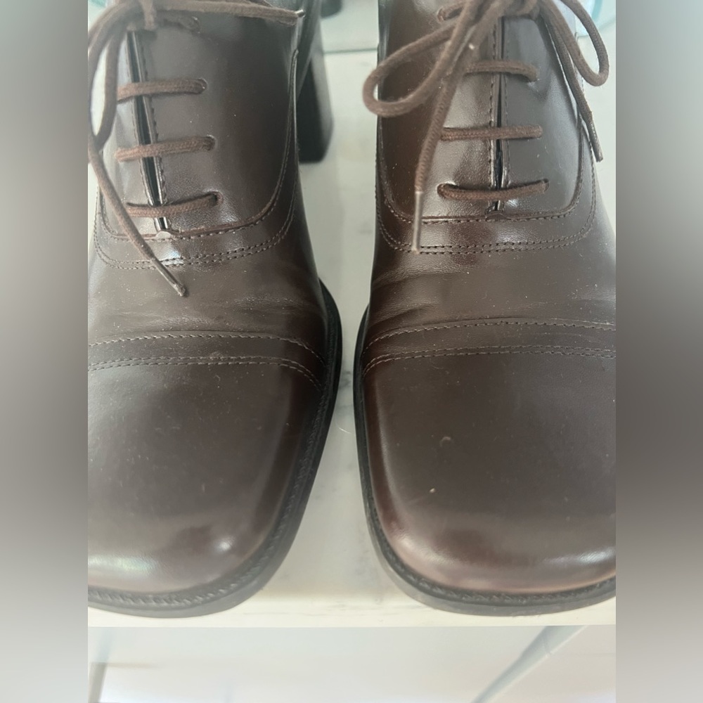 Enzo Angiolini Ea Flexo Leather Lace Up Block Heel Shies Sz8.5 Brown Academia - Picture 10 of 15